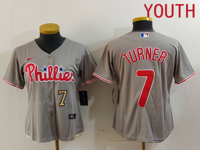 Youth Philadelphia Phillies #7 Turner Grey Game Nike 2024 MLB Jersey style 912->indianapolis colts->NFL Jersey